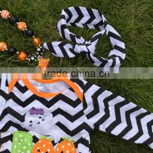 Girls Halloween Tutu Romper Girls BOO Tutu Romper Newborn Chevron Romper With Necklace and Headband thumbnail-3