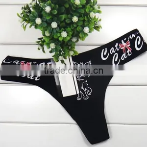 Cotton Hip-hugger Sexy T-back Bowknot Printed Female Mini Thong Panty thumbnail-6