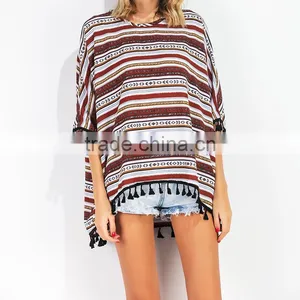 2017 Tassel Loose Striped Summer Ladies Short Sleeve thumbnail-2