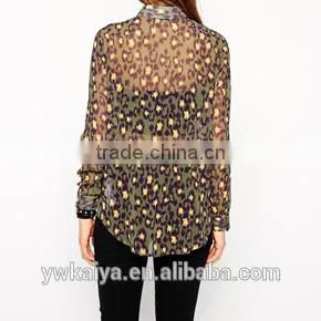 Slim Fit Leopard Style Sexy Chiffin Women Blouse Wholesale thumbnail-3