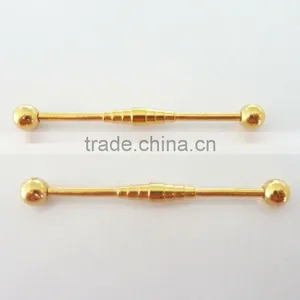 Wholesale New Hot Charm 14G 316L Surgical Stainless Steel Plate Anodized Glod Piercing Industrial Snake Cut Barbell Tongue Ring thumbnail-1
