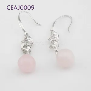 Handmade Round Pink Silver Jade Jewelry Earrings For Gift thumbnail-1