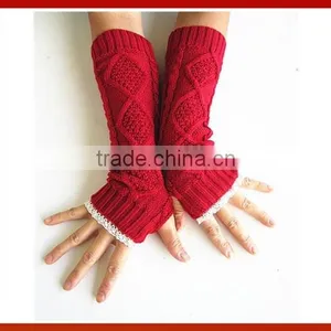 2015 New Design Knitted Lace Trim Gloves/New Pop Button Sided Lace Trim Mma Gloves Wholesale thumbnail-1