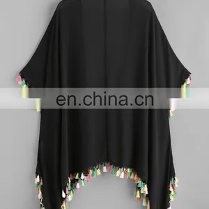 Colorful Tassel Trim Summer Women Handkerchief Kimono Loose Beach Kimono Fashion thumbnail-2
