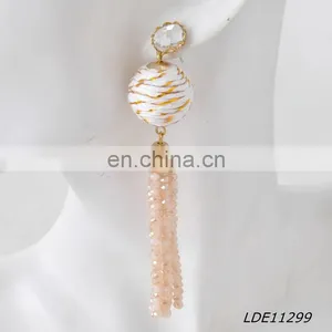 Glass Tassel Beaded Earrings Pom Pom Style Earrings Thread Ball Earrings thumbnail-4