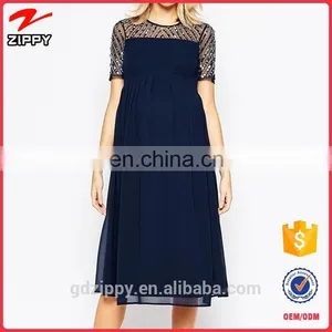 Short Sleeve Bead Top Detail Navy Chiffon Maxi Fashion Maternity Prom Dress thumbnail-1