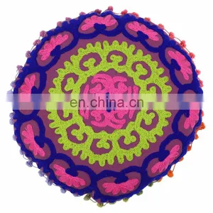 Indian Round Suzani Cushion Cover Throw Decorative Embroidered Pillow Case thumbnail-1