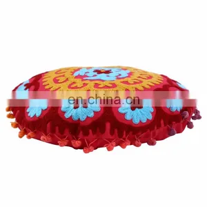 Indian Cotton Cushion Cover Suzani Embroidered Pillow Case Boho Sofa Home Decor thumbnail-2