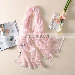 Floral Embroidered Lace Organza Silk Scarf thumbnail-4