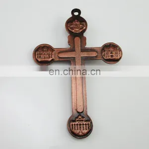 Red Copper Plated Catholic Medallion Crucifix Cross Pendant thumbnail-2