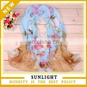 Custom Design Flower Printed Chiffon Promotional Scarf thumbnail-1