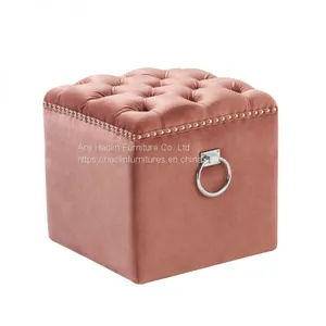 Velvet Ottoman Chair With Buttons,big Ring Side in Solid Wood Frame With Stud HL-7031 thumbnail-1