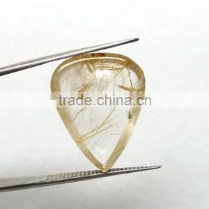 Amazing Loose Rutile Cabochon Pear Gemstone / Yellow Rutile Cabs Stone / Smooth Rutile thumbnail-3