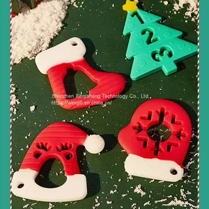 100% Food Grade Bpa Free Christmas Silicone Teethers Wholesale Newborn Teething Toys Christmas Silicone Teether thumbnail-1