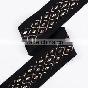 Custom Brand Names Golden Wide Black Textile Elastic Band thumbnail-2