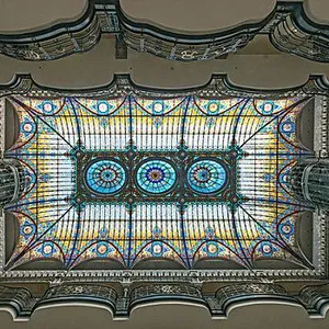 Tiffany Stained Glass Ceiling Panels For Dinning Room Art Leaded Glass Ceiling Dome Is Illuminated By Day With Natural Daylight thumbnail-1