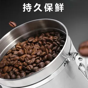 Coffee Powder Storage Tank 304 Stainless Steel Sealed Tank With Exhaust Valve Coffee Bean Seal Tank With Date Lid and Spoon thumbnail-2