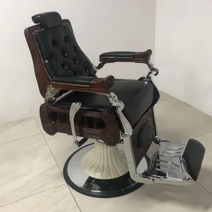 Vintage Black Luxury Style Barber Chair Hydraulic Pump Reclining Back Height Adjustment Barber Chair for Barber Workshop thumbnail-2