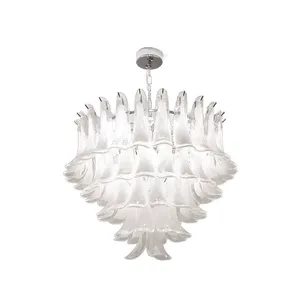 White Murano Saddle-Petal Tiered Chandelier - Chrome E14, Dia 80cm thumbnail-5