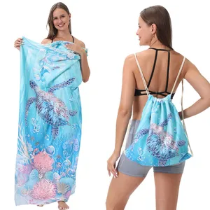 Microfiber Quick-drying Beach Towel All-in-one Bag 2-in-1 Foldable Storage Beach Towel Printed Bath Towel thumbnail-2