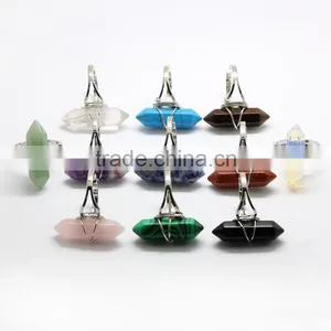 RG1008 Wire Wrapped Gemstone Double Terminated Point Rings,chakra Healing Crystal Jewelry Rings thumbnail-1