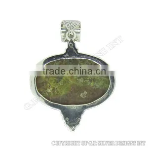 Natural Green Penny Opal Gemstone Pendant,sterling Silver Pendant Bezel,jewelry Suppliers From India thumbnail-2