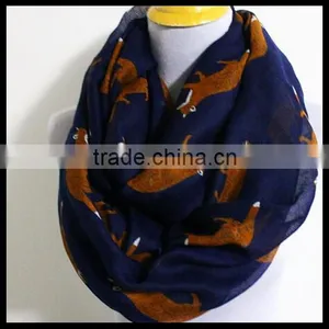 Fox Print Infinity Scarf, Spring Scarf, Fox Scarf, Print Scarf Holiday Scarf. Valentine Scarf. CREAM and Colorful Scarf at Stock thumbnail-6