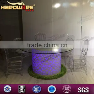Dubai Event Design Iron Base Glasss Top LED Round Wedding Table thumbnail-1