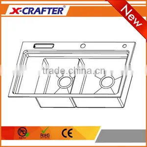 Factory Direct Sale Overmount Kitchen Sink Double Bowl With Drainboard thumbnail-3