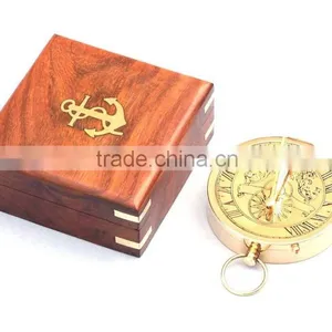 Nautical Solid Brass Admiral's Sundial Compass With Rosewood Box 13422 thumbnail-3