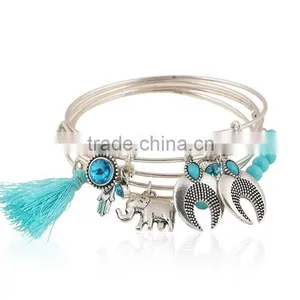 Custom Jewelry Factory OEM Friendship Silver Bangle Bracelets With Charms thumbnail-2