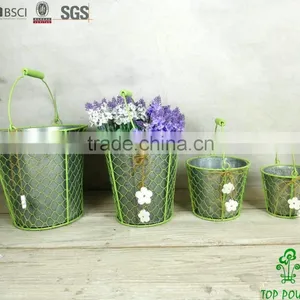 Round Barrel Decorative Green Metal Planters thumbnail-1