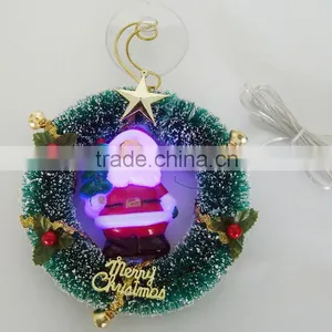 Premium 5" USB Merry Chirstmas Glowing LED Santa Clause Wreath With Suction Cup thumbnail-1
