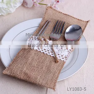 IN STOCK HandMade Wedding Natural 27*18cm Burlap Holder Pocket thumbnail-3