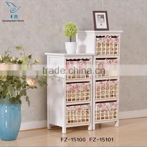 Wooden Bedside Table Nightstands With Rattan/wicker 3 Drawers Quality Choice thumbnail-1