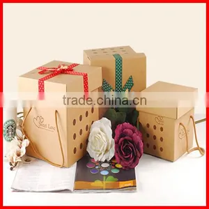 Primary Colour Square Custom Kraft Corrugated Packaging Gift Box With Lid and Ribborn Wholesale thumbnail-3