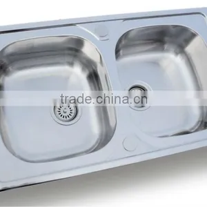 50x86 Double Bowl Stainless Steel Kitchen Sink (DE165) thumbnail-1