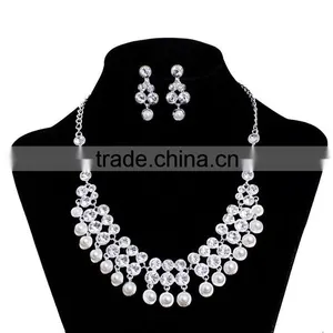 Artificial Cheap Fashon Wedding Bridal Pearl Necklace and Earring Set thumbnail-1
