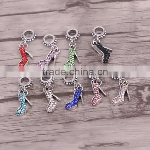 Unique Design High-heeled Shoes Crystal Charm Pendant European DIY Metal Dangle Beads Fit Charm Bracelet Bangles thumbnail-1