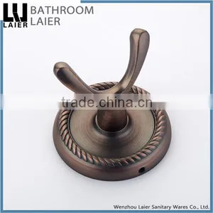 Customized Luxury Bathroom Design Zinc Alloy Antique Copper Finishing Bathroom Sanitary Items Wall Mounted Double Robe Hook thumbnail-6