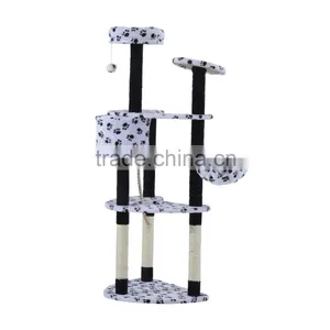 PawHut 60" Multilevel Cat Tree Condo - Beige/Brown Dots thumbnail-3