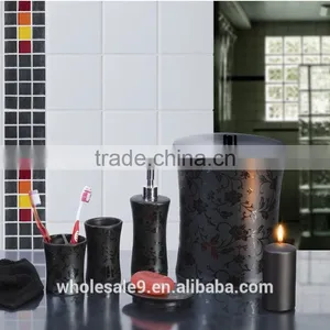 Resin Black Bathroom Sets 7pcs, Trash Can, Toothbrush Rack, Soap Dish, Candle Holder, thumbnail-1