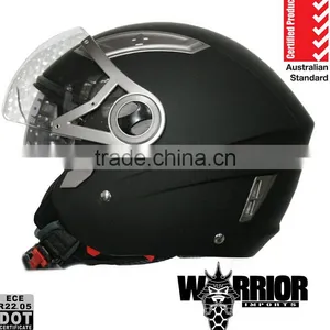 Open Face Road Helmet, Adult Sizes, Matte Black, 5 Tick Aust. Std, Dual Visor thumbnail-2