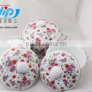 The Best Quality 3 Pcs Enamel Casserole With Metal Cover Beautiful Decal thumbnail-5