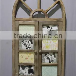 Decorative Wooden Panelled Window With Metal Scrolls, Distressed Finish. thumbnail-1
