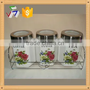 Fine Kitchen Accessory Ceramic Canister Set With Iron Rack thumbnail-1
