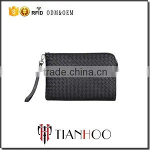 Wholesale High Quality Luxury Business Style Genuine Soft Shipskin Leather Woven Suede Wallet Envelope Bag Men Cltch Handbag thumbnail-1