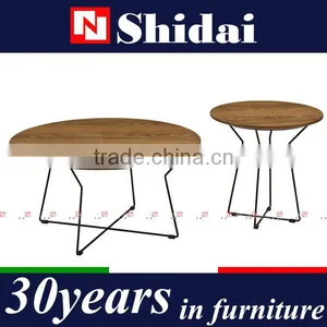 Iron Plate Legs Wooden Round Coffee Table Modern TA112 thumbnail-1