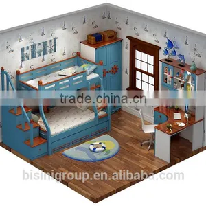 Color Life Mini Children Kid Bed Furniture Wooden Bunk Bed Set for Twins Bedroom Room thumbnail-2