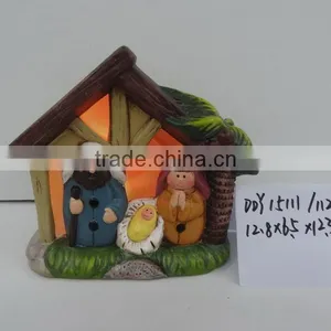 Antique Ceramic Nativity House Scene Figurines Set With Led Lights thumbnail-6